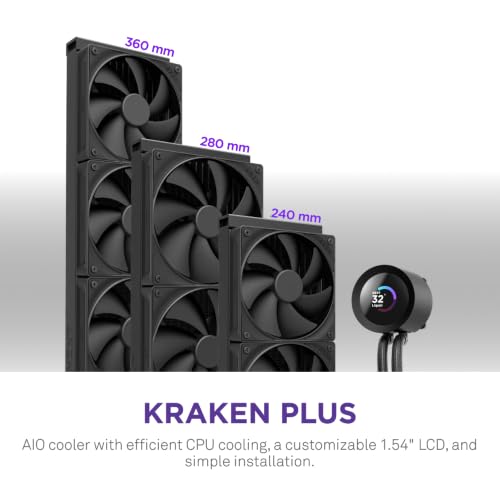 Image of NZXT Kraken Plus 360-360mm AIO CPU Cooler, LCD - Black