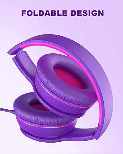 Image of Elecder i45 On-Ear Headphones with Microphone - Foldable Stereo Bass Headphones with No-Tangle 1.5M Cord, 3.5MM Jack, Portable Wired Headphones for Smartphone Computer MP3 /4 Tablet Travel - Purple | Foldable Portable, 1.5M Cord Headphone Stereo Aux Jack 3.5mm Headset for Smartphones Chromebook Computer PC Airplane Travel