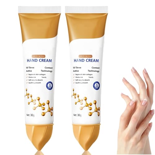 2PCS Anti-Aging Hand Cream With C-ollagen,Hand Cream For Very Dry Hands,Cracked Hands Repair C-ream For Women,Firming & Moisturising Treatment,Anti-Drying,Improves Texture,Non-Greasy,Travel Size
