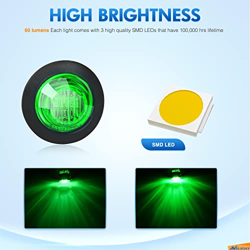 Image of Nilight 3 /4 inch Round LED Clearance Marker Lights,Green, 10-Pack | 12V bullet-style LED marker lights for front, rear & side applications on trailers, trucks, RVs, vans, buses, boats, offroad