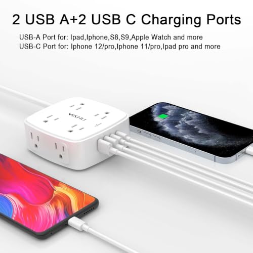 Image of 3Ft Surge Protector Power Strip - 8 Widely Outlets with 4 USB Ports, 3 Side Outlet Extender with 3 Feet Extension Cord, Flat Plug, Wall Mount, Desk USB Charging Station, ETL, White