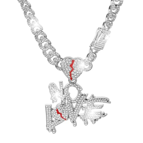 Miami Mens Cuban Link Chain Plated Bling Cuban Necklace Diamond No Love Chain for Men，Men's Fashion Jewelry，Hip-hop Cuban Chain