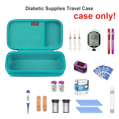 Image of Elonbo Diabetic Supplies Travel Case for Glucose Meter Diabetes Testing Kit | Portable Diabetes Testing Kit Storage Organizer Bag, Glucose Meter Insulin Pen Carrying Case for Test Strips Lancets, Green+
