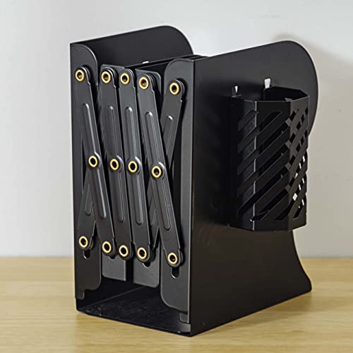 Jiari Adjustable Bookends Book Ends Stand Holder Book Storage Rack Shelf Bookend Desktop Desk Book Organizer With 1Pcs Pen Holder (Black) #TOP4