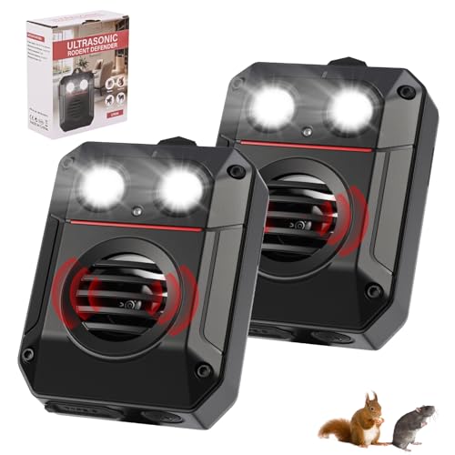 Repelente Ultrasónico de Plagas Ahuyentador de Ratones, GuKKK 2PCS Ahuyentador de Animales para Coche, Repelente de Roedores para Coche Coche con luz Intermitente, para Hogar, Jardín y Automóviles