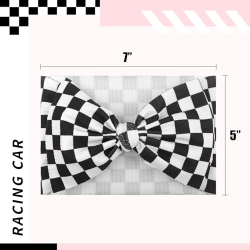 YanJie 7’’ Checkered Bow for Baby Girl Racing Bows Plaid Headbands for Newborns Infants Toddlers Two Fast Birthday Girls Hair Accessories4
