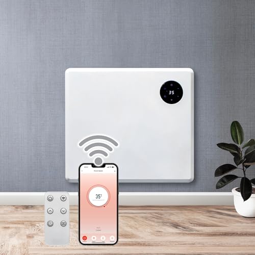 Purus 600W White WIFI Smart App Control Electric Radiator Heaters for Home Bathroom Safe Electric Heater Setback Timer Lot 20 & Thermostat Control Wall Mounted or Floor Standing with Controller