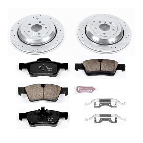 Image of PowerStop Rear Brake Kit for Mercedes-Benz GL320 2007-09 |GL350 2010-12 |GL450 2007-12 |GL550 2008-12 - Drilled and Slotted Disc Rotors with Carbon-Fiber Ceramic Brake Pads Replacement, K6708