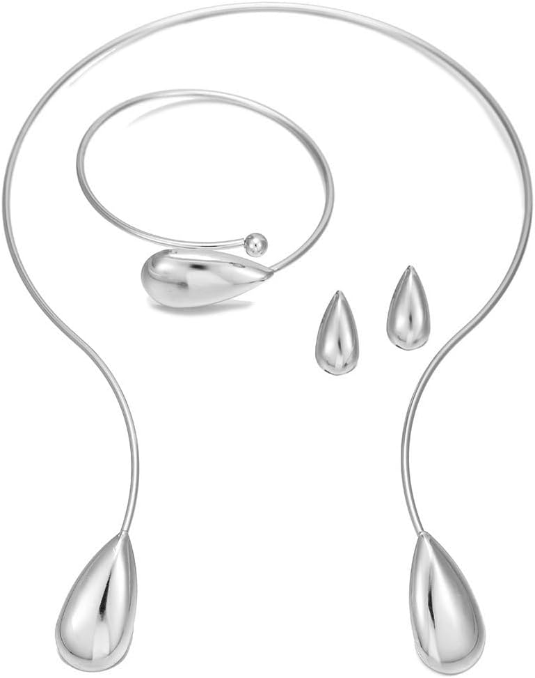 4PCS Gold Teardrop Jewelry Set for Women Teardrop Open Choker Necklace Drop Earrings Cuff Bracelet Statement Jewelry Set - Image 5