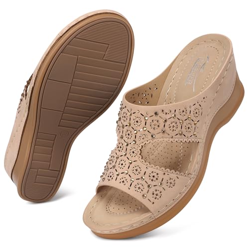 Image of SHIBEVER Wedge Sandals for Women Dressy: Summer Slip On Womens - Slide Comfortable Walking Platform Sandals
