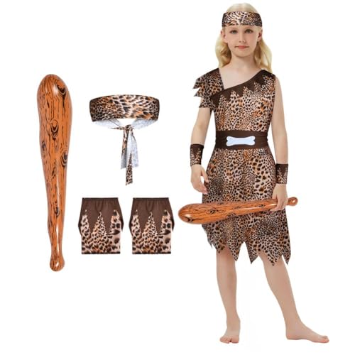 AYBUY Deguisement Caverne Enfant, Costumes d'homme des Cavernes pour Filles, Costume Enfant Carnaval, Costume d'homme des Cavernes Adapté pour Cosplay, Halloween,...