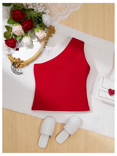 Floerns Girl's 3D Flower One Shoulder Sleeveless Tank Top Holiday Elegant Shirt Tops2