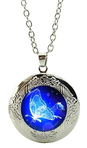 Necklace / Locket / Butterfly Art Under Glass Cabochon...
