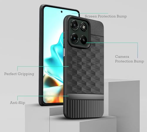 Image of Back Cover for Motorola Moto G57 Power 5G Camera Protection 3D Hexa Cube Design Silicone Protective Bumper Back Case for Motorola Moto G57 Power 5G - Black