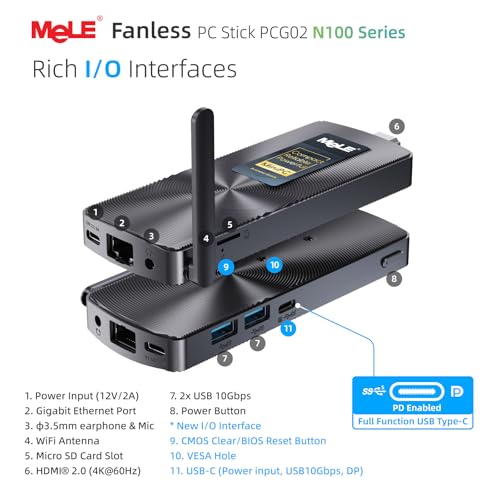 Image of MeLE QuieterDL Dual LAN Fanless Mini PC, N100 4GB 128GB Mini Computer | Dual 2.5G LAN, Full-function USB-C, 4K Triple Display, Silent Desktop, for Soft Router, Home, Office, Business
