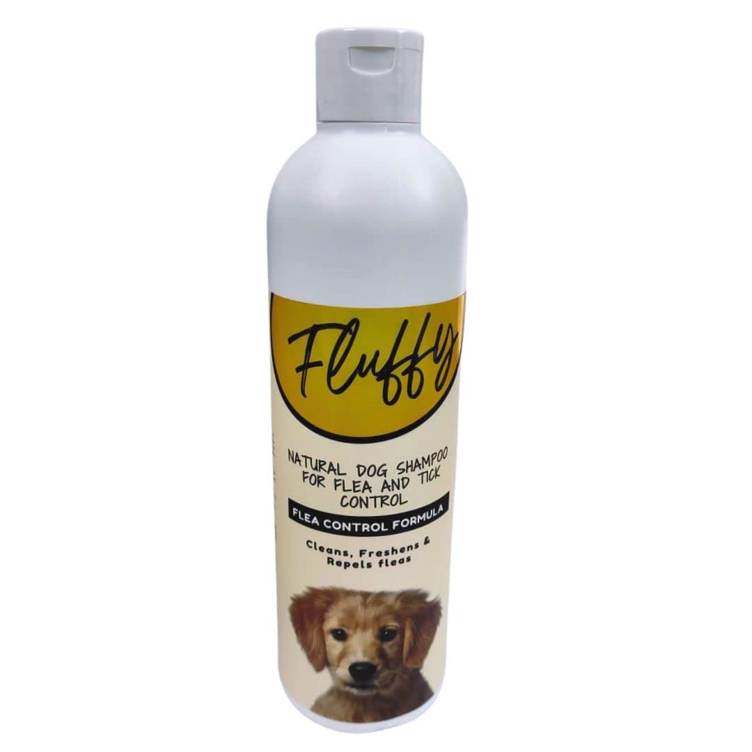 Petwell Fluffy Natural Dog Shampoo for Flea and Tick Control | Effective Flea Control Formula | 500ml Eco-Friendly Pet Shampoo for Healthy, Shiny Coats