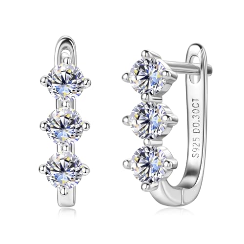 Moissanite Hoop Earrings for Women, Lab Imitation Diamond Huggie Earrings, 18K White Gold Plated D Color Round Cut 925 Sterling Silver Earrings, GRA Certified