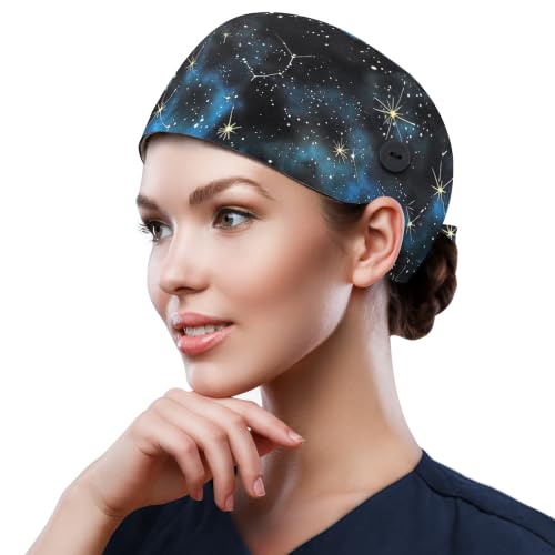 Image of QBA Adjustable Working Cap with Button, Cotton Working Hat Sweatband, Elastic Bandage Tie Back Hats for Women & Men, One Size