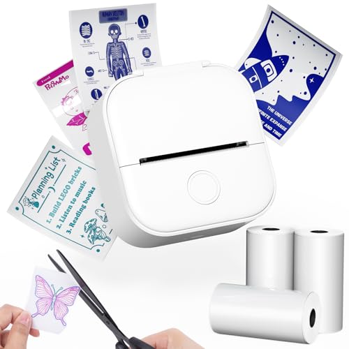 Memoqueen T02 Mini Printer, Inkless Sticker Print Pads, Bluetooth Portable Printer, Great for DIY Journal, Memo, Sticker and Study Notes, Ideal Gifts, Compatible with iOS & Android, White
