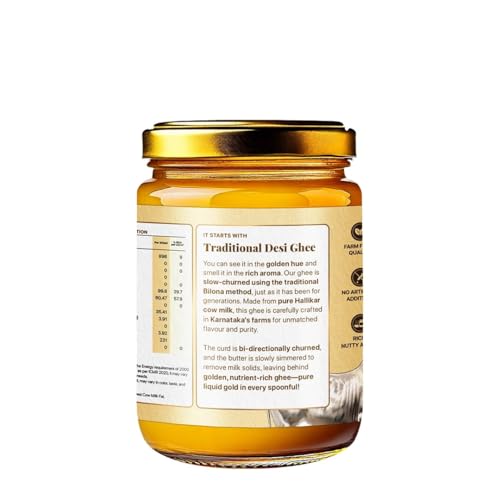 Image of Asmita Organic Farms Hallikar Cow A2 Ghee 500ml (Glass Jar) | Hand-Churned Traditonal Bilona Method | Grass-Fed & Pasture-Raised in Karnataka | Rich Aroma | Healthy & Natural Danedar Desi Ghee