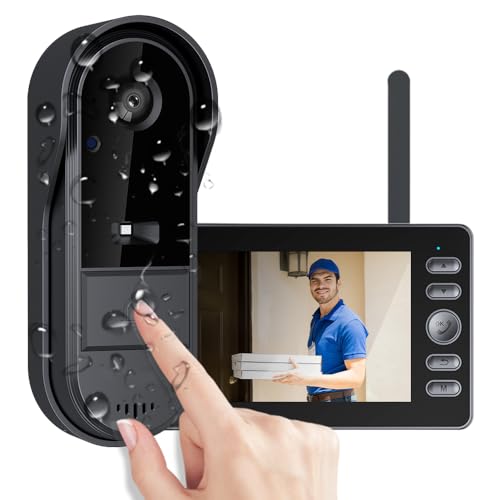 TKMARS Sonnette sans Fil Extérieur Étanche avec Caméra, Visiophone sans Fil Écran 4.3 Pouces, Interphone Vidéo 1080P sans WiFi ni Application, 170° Grand...