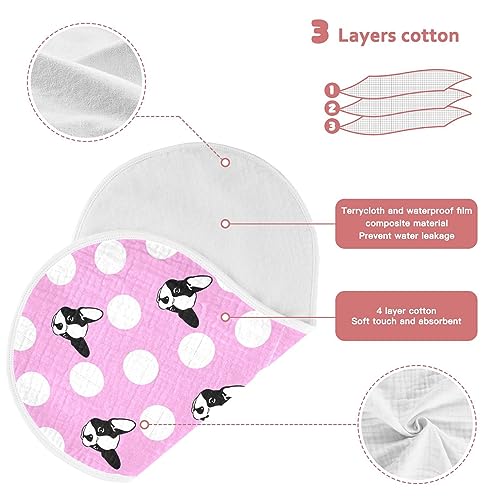 French Bulldog Dog Pink Polka Dot Muslin Burp Cloths for Baby 1 Pack Soft 100% Cotton Baby Washcloths Bibs for Boy Girl3