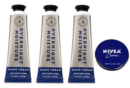 Bath and Body Works 3 Pack Fragance Free Overnight Moisture Hand Cream. 1 Oz. Travel Size Body Cream 1 Oz. Hand Lotion. Hand Care.