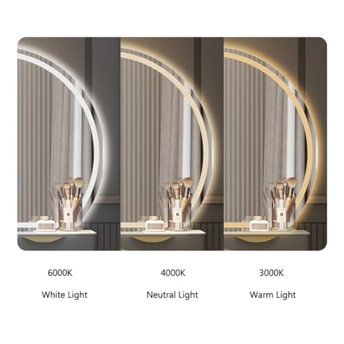 Miroir décoratif mural en demi-cercle LED chic 60 et 70 cm