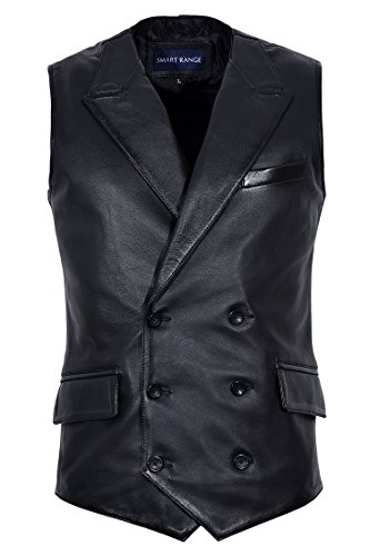 Men's Jude Dapper Style Fine Italian Real Lambskin Leather Double Breasted Lapel Waistcoat 1642