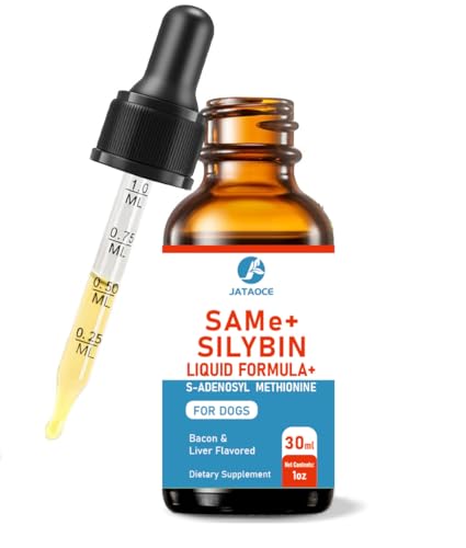 SAMEe for Dogs 500mg Liquid Drops with Silybin – Bacon Liver Flavored Liver Support Supplement for Dogs – S-Adenosyl Methionine & Milk Thistle Extract – 30ml (1oz)