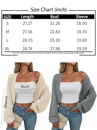 Lillusory Bolero Shrug Cropped Cardigan Sweater Fall Batwing Cute Casual Y2K Going Out Long Sleeve Open Front Knitted Sweaters 2024 White L thumb #5