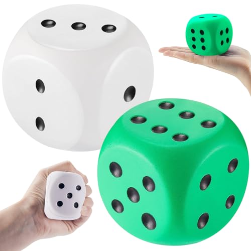 Zomiboo 2 Pcs 2.3'' Large Foam Dice for Classroom 6 Sided, Green,White