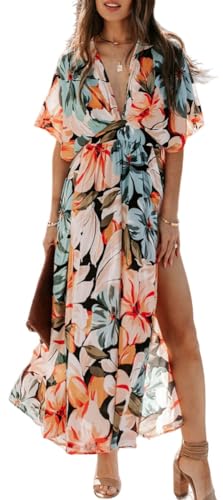 Image of Sister Amy Women's Boho Floral Print Square Neck Beach Party Flowy Ruffle Midi Dress