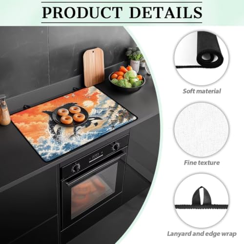 Image of Electric Stove Top Covers Heat Resistant Glass Ceramic Cooktop Cover Mat Multipurpose Kitchen Scratch Resistant Flat Top Stove Cover, 29 x 21 Inch, Orca Print