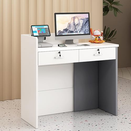 Comptoir de réception gris en bois avec tiroirs verrouillables pour bureau et magasin