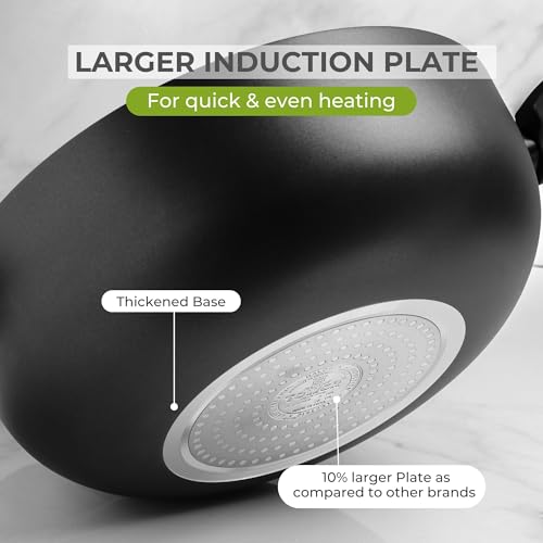 Image of Tower Kadai 24cm Ceramic Non-Stick with Glass Lid|Gas Induction Compatible