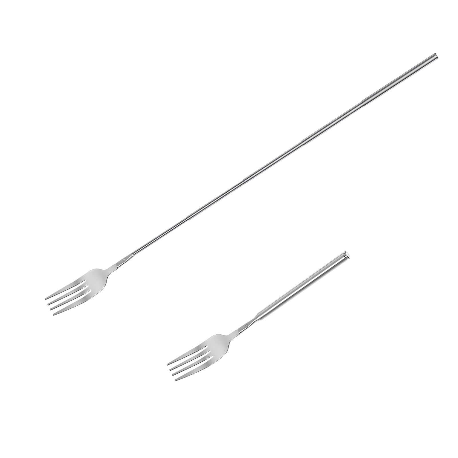 Ninsula Extendable Fork 2 PCS, Stainless Steel Long Fork 8.7 to 25.4 Inch, Extending Fork for Jokes, Fruit, Dinner, Dessert, BBQ (Silver)