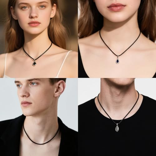 Black Leather Necklace Cord with Clasp Braided Wax Rope Chain for Men Women with Stainless Steel Clasp 2mm Leather Cord Necklace for Pendant3