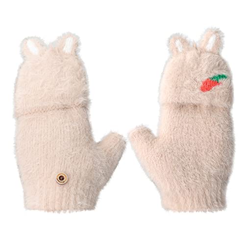 Women Winter Fingerless Glove Convertible Warm Mitten Girl Cartoon Half Finger Thermal Glove Knitted Warm Typing Glove2