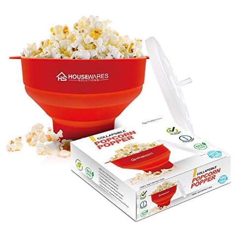 Collapsible Silicone Microwave Hot Air Popcorn Popper Bowl with Lid and Handles (Red) Cover