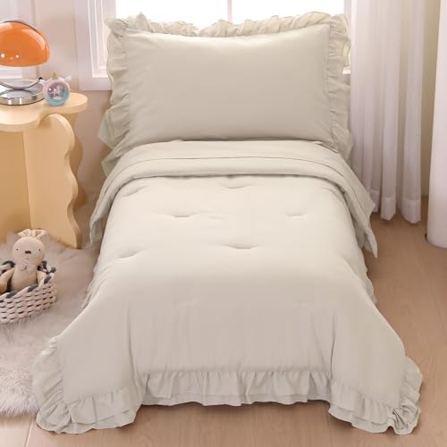 Wowelife Toddler Comforter Set for Girls, Pale Beige Toddler Bedding
