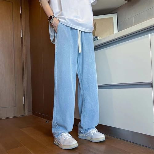 Hndudnff Men's Straight Wide-Leg Baggy Jeans Summer Washed Thin Trendy Jogging Denim Pants4