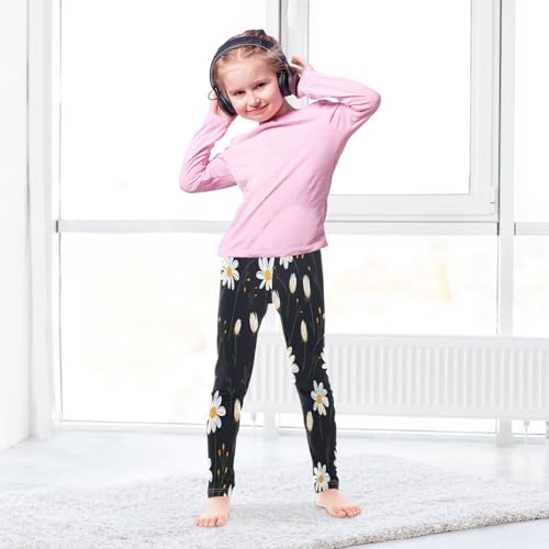 Bolaz Toddler Girls Leggings Printed Yoga Pants Leggings White Yellow Daisy for Kids4