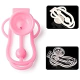 Male Chastity Cage Sissy Clip with Urine Funnel Design, Nylon Chastity Belt Panties with 3 Fixable Ports, Penis Training Clip SM Bondage Fetish Sex Toy for Men (Pink)