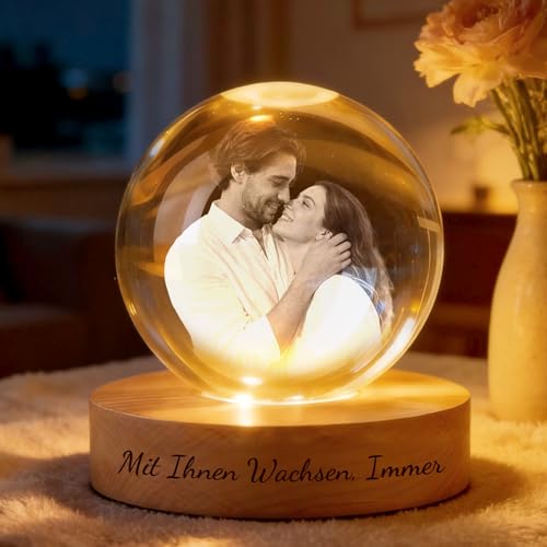 Personalisierte Glaskugel mit LED-Licht Holzsockel 3D Kristallkugel...
