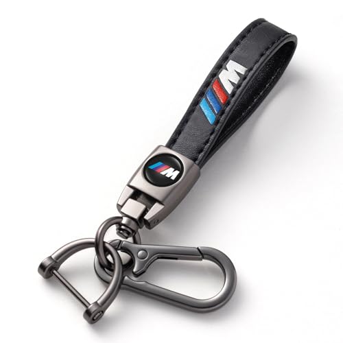 XTUPO for BMW M Keyring, Leather Car Keychain Compatible with BMW M M2 M4 M5 M6 M8 X1 X2 X3 X5 X6 M135i M240i Z4 328i X7, Leather Keychain Lanyard for Car Key Fob Holder, Black