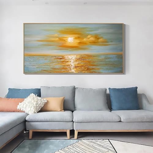 Peinture océan coucher de soleil abstrait pour créer une ambiance zen dans votre salon moderne