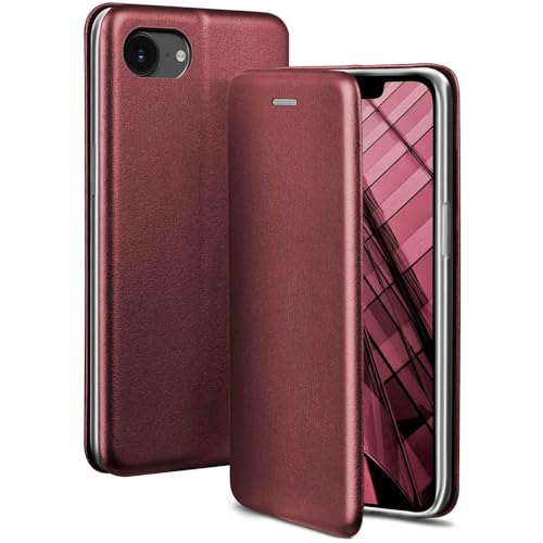 Étui iPhone 16e cuir fin bordeaux idéal pour visionner vos vidéos en mains libres