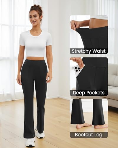 Womens Yoga Pants High Waisted Flare Leggings with Pockets Bootcut Lounge Workout Bell Bottom Trousers4