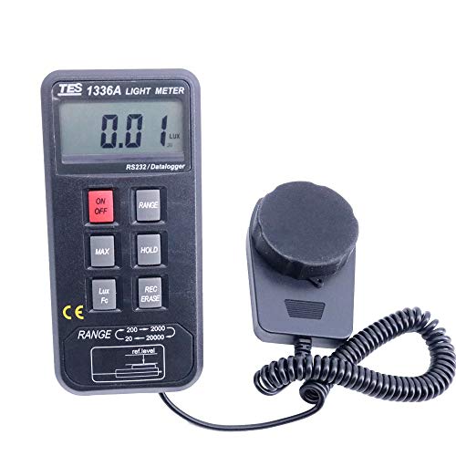 Graigar TES-1336A Medidor de luz digital portátil TES1336A Medidor digital LUX Medidor de luz de registro de datos Rango de medición 20/200/2000/20000 Lux